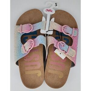 Justice Slide Sandals Big Girls 5 Multi-Color NWT Ombre Rhinestone Buckle Strap